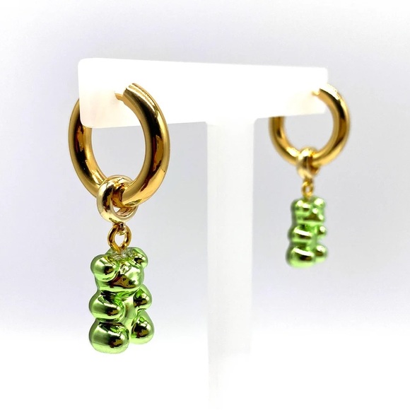 Chrome Gummy Bear Earrings Green - Picture 2 of 5